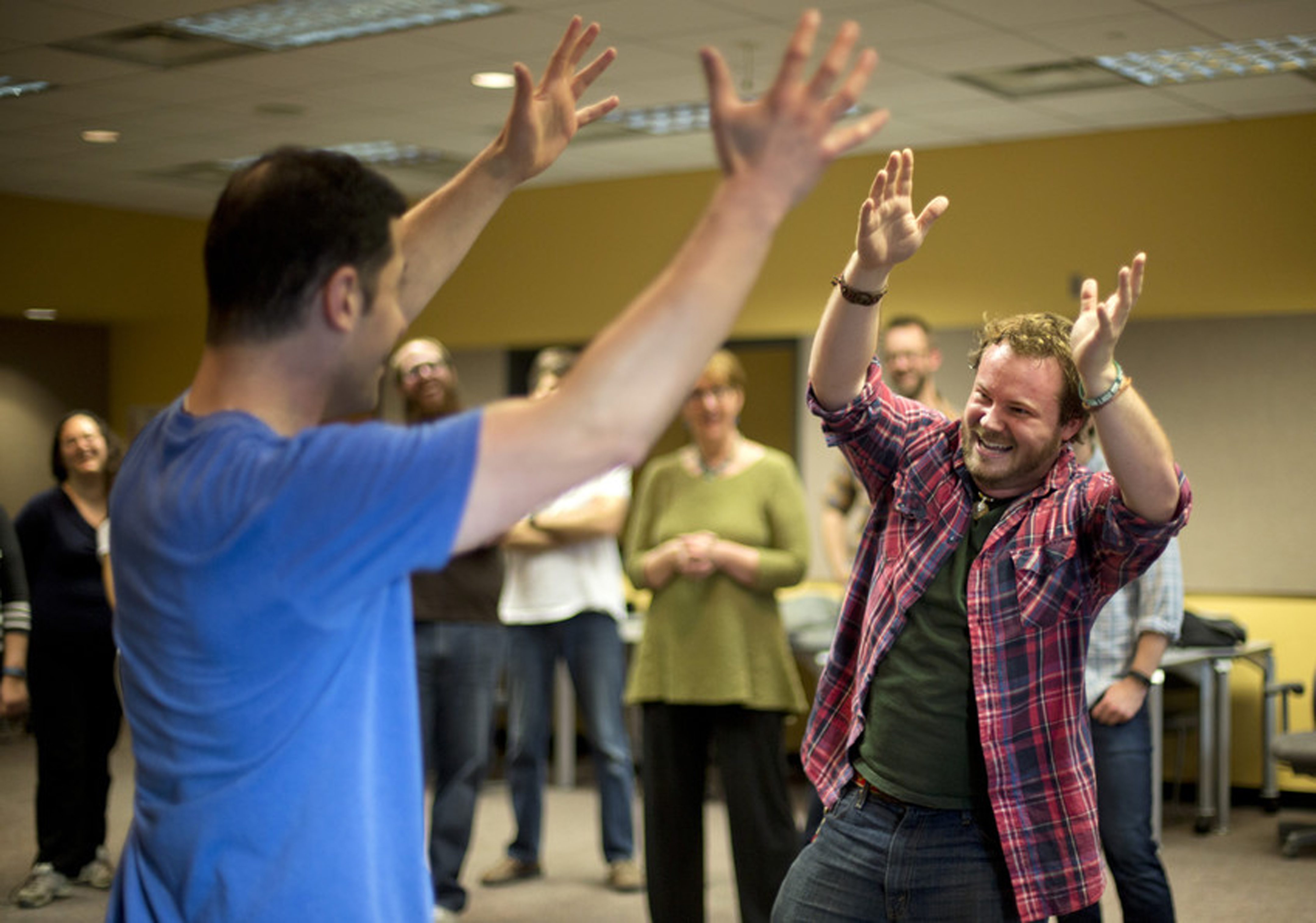 Students participate in the Graduate School's Communicating Science course, taught by Patty Raun. Students use theater training techniques to improve their communications skills relating their research to non-field-specific audiences. Improv, communicate