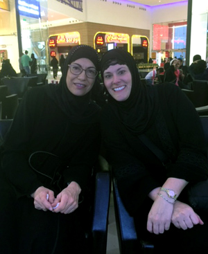 Lynne Gangone (left) and Jacqui Elliott take a break at a local mall in Riyadh.